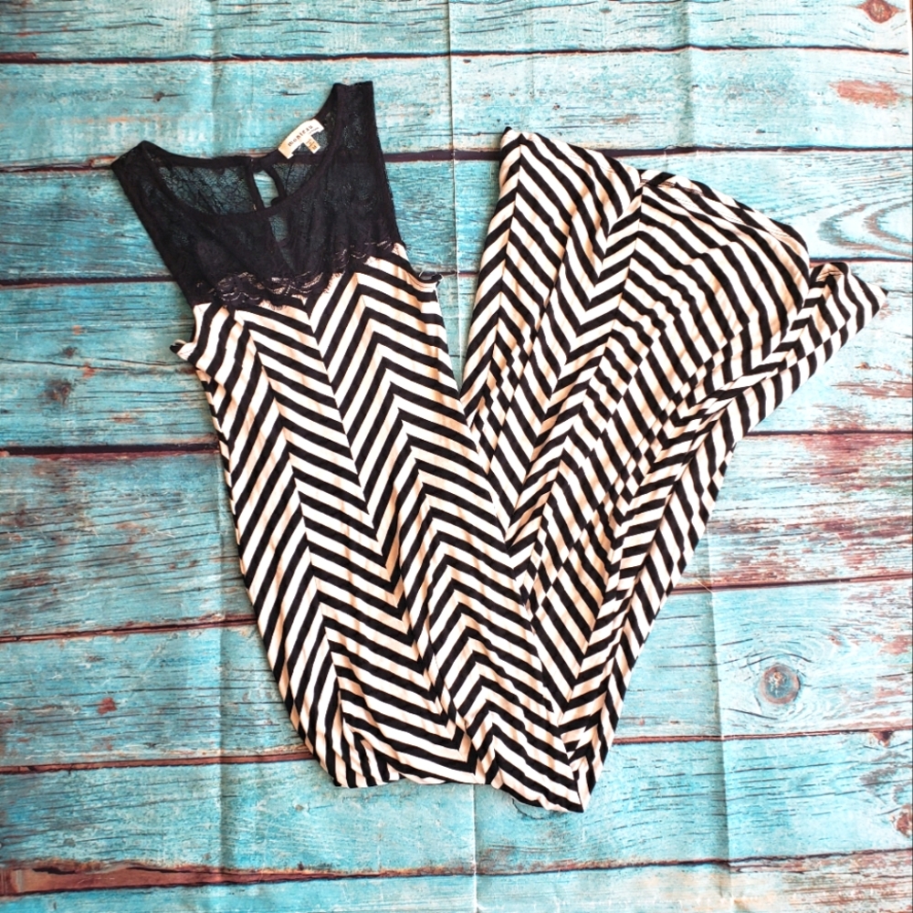 Monteau lace black striped sleeveless maxi dress size medium